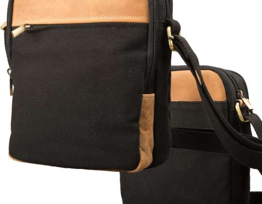 Crossbody Tasche – Canvas mit Büffel Hunter Leder - schwarz/lighttan