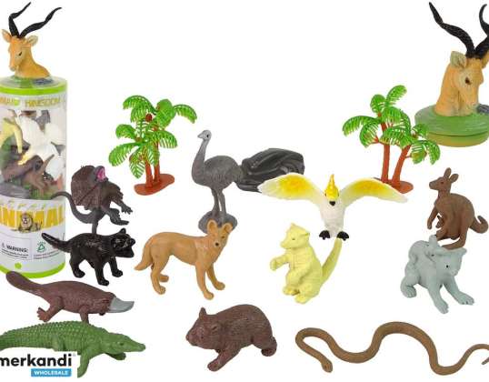Sæt med Animals of Australia figurer 12 stk. Tilbehør i et rør