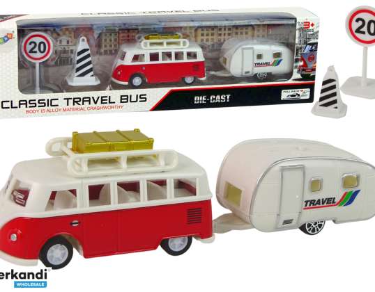 Ensemble de véhicule de bus rouge avec caravane