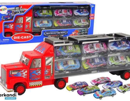 Set di auto da corsa per camion da trasporto 12 pezzi.