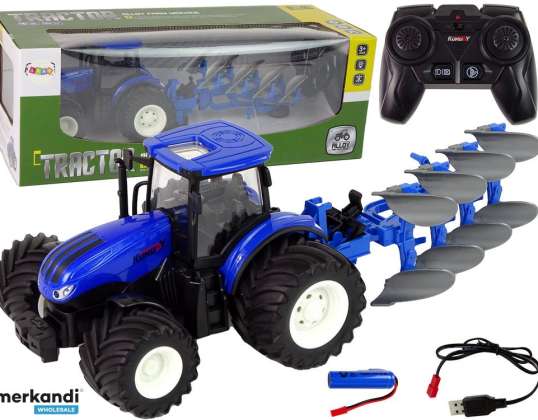 Remote Control Tractor 1:24 Metal Plough Blue
