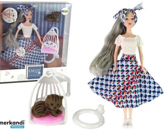 Kūdikio lėlė Emily Grey plaukų kačiuko sūpynės
