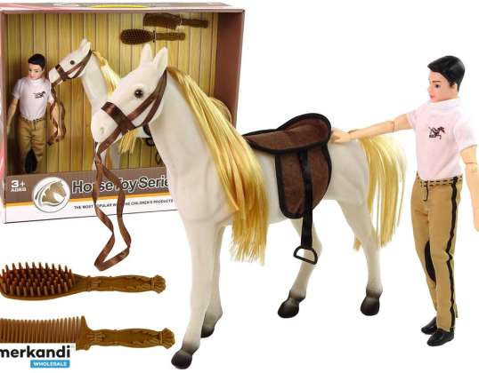 Boneca com acessórios de estatuetas de cavalo branco