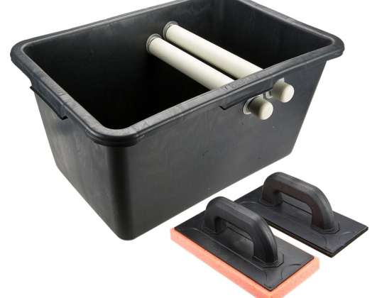 Tiling set, 40l container, trowel with rubber, trowel with soft sponge