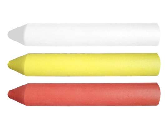 Weiße, gelbe und rote technische Kreide. 13 x 85 mm. 3 Stück.