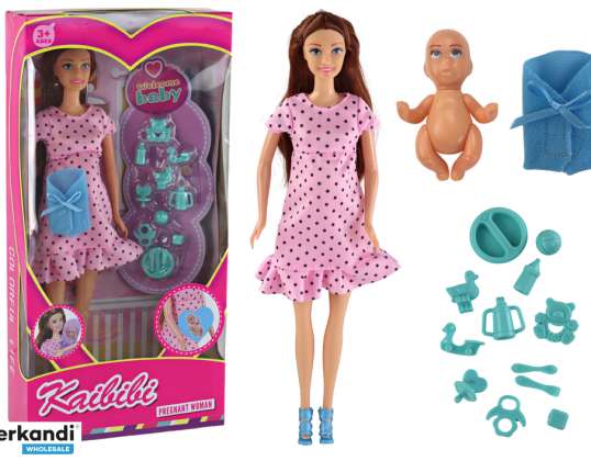Schwangere Baby Doll Mama Baby Rosa Kleid Accessoires