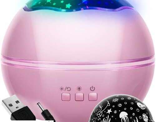 Nattlampa med projektor rosa LP16859