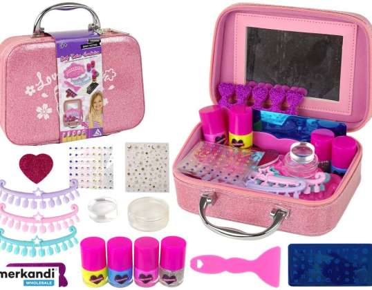 Set de peinture pour ongles dans une valise rose paillettes