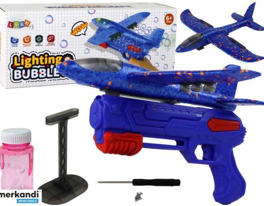 Pistola lanzadora de burbujas de avión azul