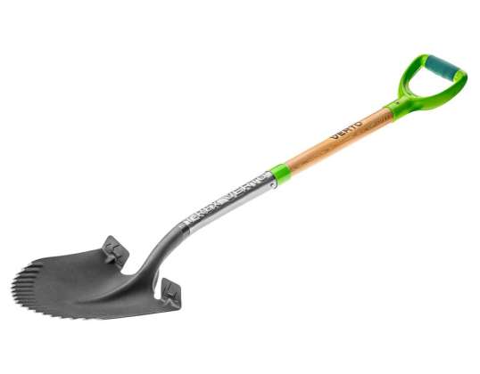 Sharp spade. wooden handle. T Rex