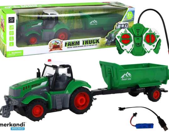 Tractor teledirigido con remolque, escala 1:24, luces verdes