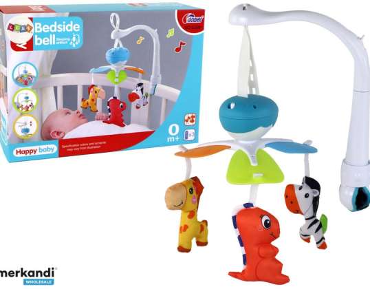Carrousel op batterijen voor kinderbedjes klinkt blauw 3 knuffels