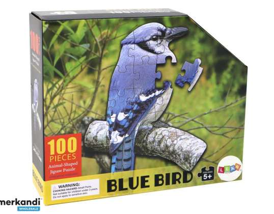 Puslespill 100 brikker fugl blå dyremotiv