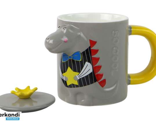 Керамическая кружка с крышкой Grey Dinosaur 400 мл
