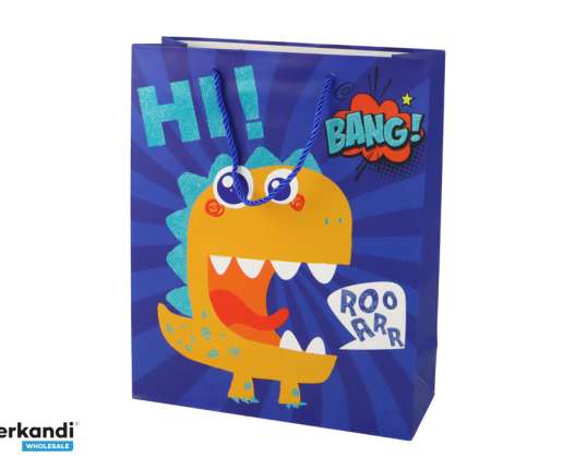Bolsa de Regalo de Papel Dinosaurio Azul Marino 41.5cm x 30cm x 12cm
