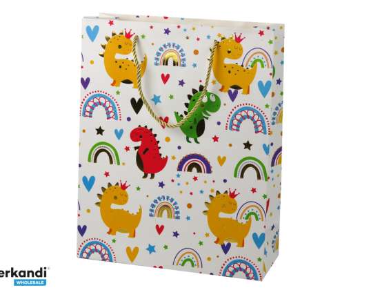 Bolsa de regalo Rainbow Colorful Dinosaurs 32 cm x 26 cm x 10 cm