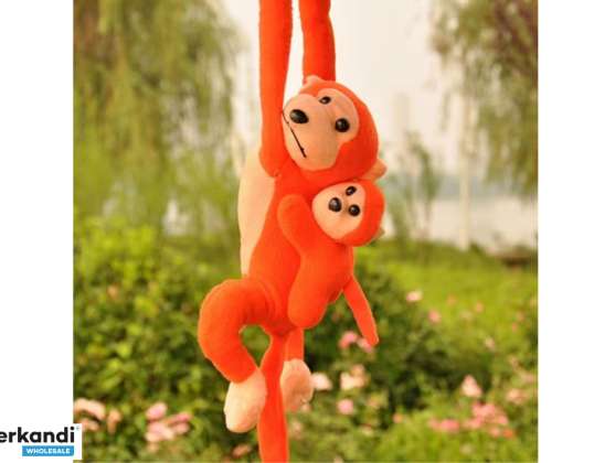 Pluche aap met babymascotte oranje 90 cm