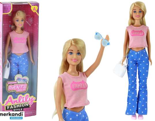 Anlily Baby Doll Langt Blondt Hår Veske Briller Rosa Bluse