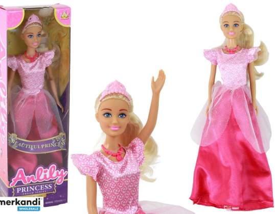 Baby Doll Anlily Princesa Pelo Rubio Largo Tiara Vestido Rosa