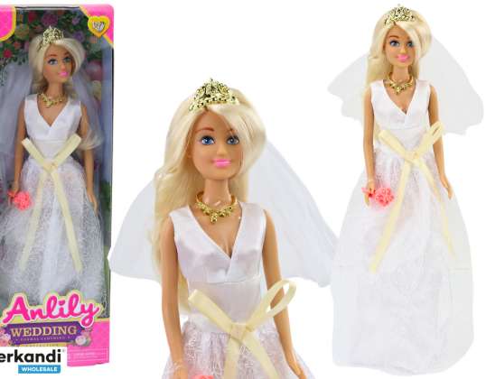 Anlily Puppe im Brautkleid Brautstrauß Krone Halskette