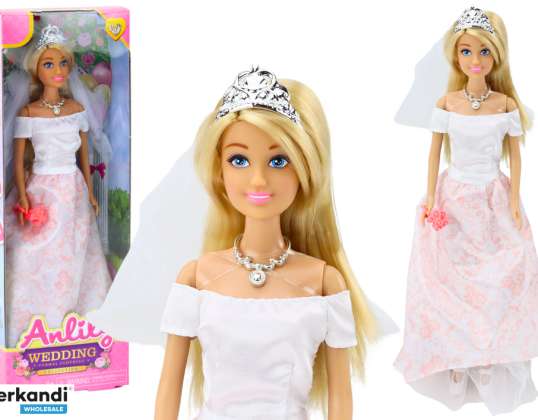 Bambola in abito da sposa sposa abito bianco velo fiori