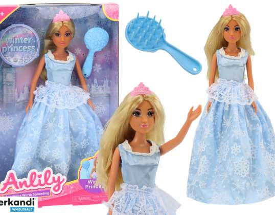 Anlily Doll Ice Queen Mėlyna suknelė Sniego baltumo šepetys