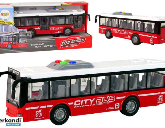 Autobus a batteria, luci, suoni, frizione, rosso, 1:16