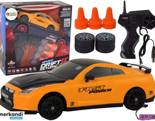 COCHE DEPORTIVO MANDO A DISTANCIA R/C 1:24 AMARILLO LLANTAS INTERCAMBIABLES