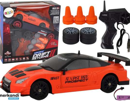 COCHE DEPORTIVO MANDO A DISTANCIA R/C 1:24 NARANJA LLANTAS INTERCAMBIABLES