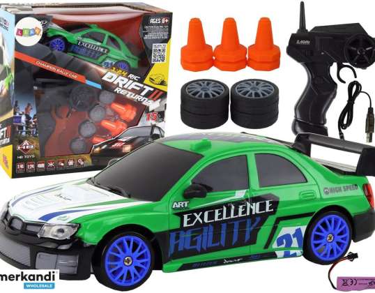 Auto Deportivo Teledirigido R/C 1:24 Verde Ruedas Intercambiables