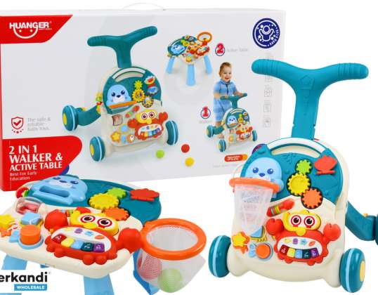Chodzik Pchacz Edukacyjny Stolik 2w1 Panel Interaktywny Niebieski