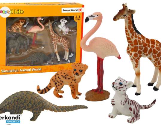 Figūrėlių rinkinys Gyvūnai Žirafa Flamingo Dramblio tigras