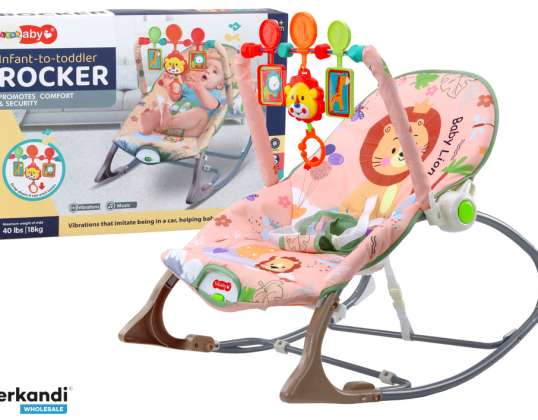 Houpací křeslo Bouncer Pro Baby Vibration Sound Rocker Růžový Lev