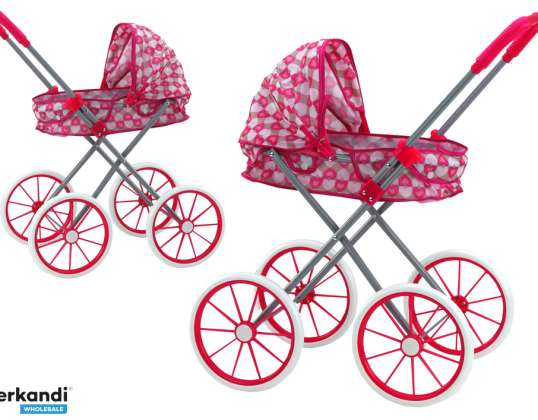 Dukkevogn Store Hjul Sammenleggbar Rosa Hjerter