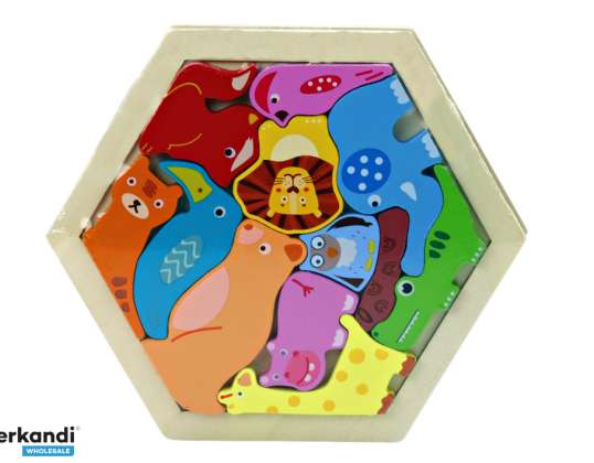 Puzzle Układanka Zwierzątka Klocki Drewniane Kolorowe 12 ele.