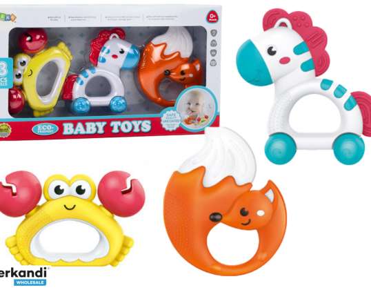 Baby Spielzeug Set Rasseln Beißringe Zebra Krabbe Fuchs 3-tlg