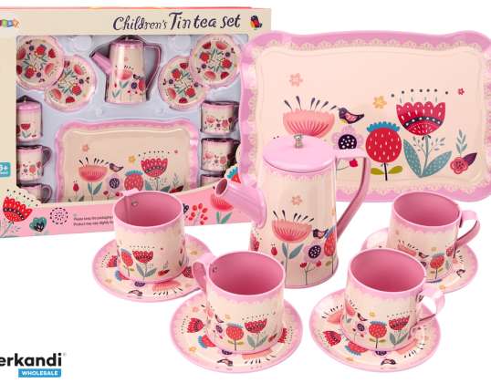 Kaffee- und Teeset, Tassen, Teekanne, Tablett, Rosa, Café