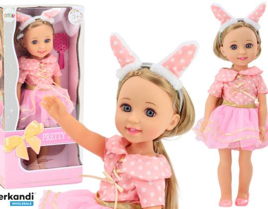 Muñeca Vestido Rosa Pelo Largo Pincel Banda 38cm