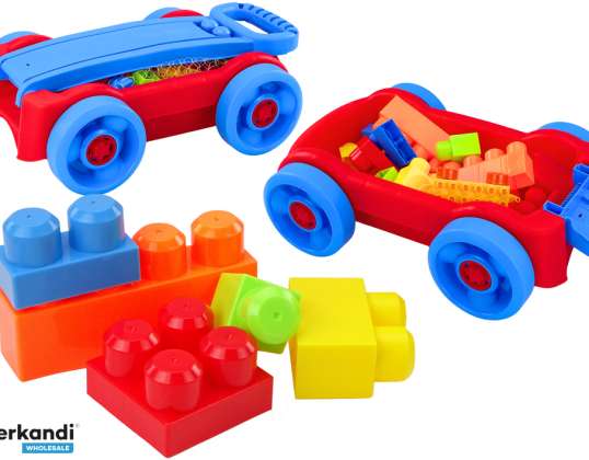 Block Set in Cart on Wheels Blue-Red