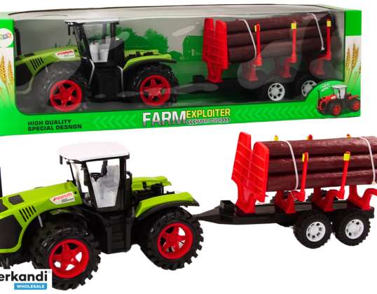 Trattore Agricolo con Rimorchio per Legna 9 Tronchi Alberi Motore Verde