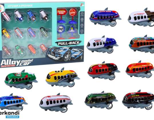 Conjunto de 12 Coches Aviones con Motor de 5cm Señales de Tráfico