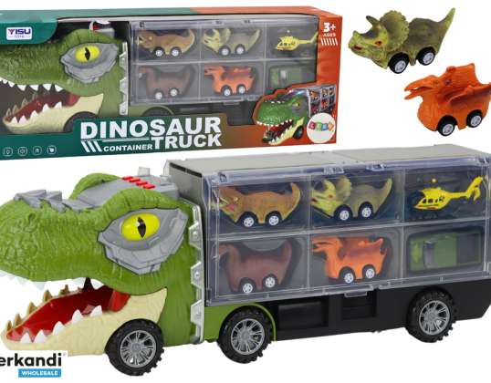 Camion Dinosaure Transport de Voitures 6pièces Lumières Sons Vert