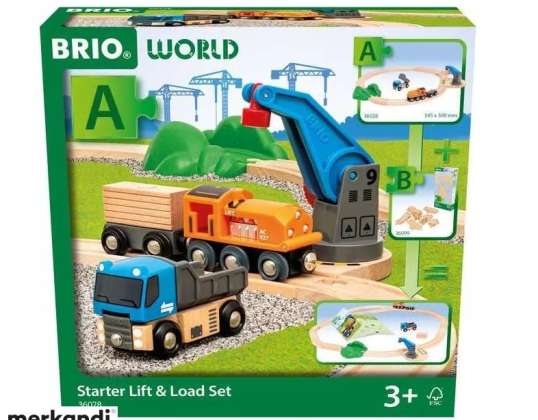 Juego de inicio ferroviario de madera con grúa