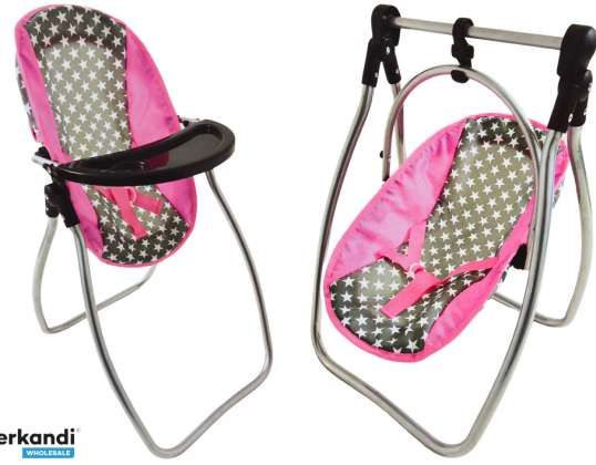 Doll Swing Feeding Chair Alice Stars Gray Pink