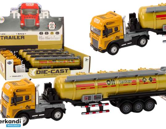 Cisternă cu Combustibil Camion TIR 1:24 Remorcă Sunete Lumini Galbenă