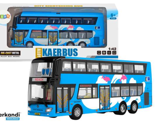 Ônibus de turismo de dois andares 1:42 luzes de metal azul
