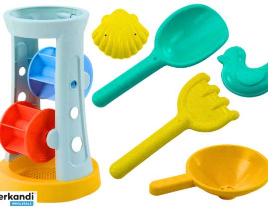 Conjunto de Juguetes de Arena con Molino, Rastrillo, Paleta y Moldes