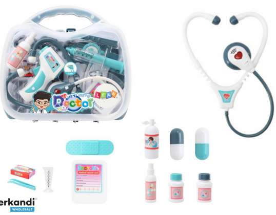 Kleines Doktor Medical Kit in Kofferlichtern klingt blau