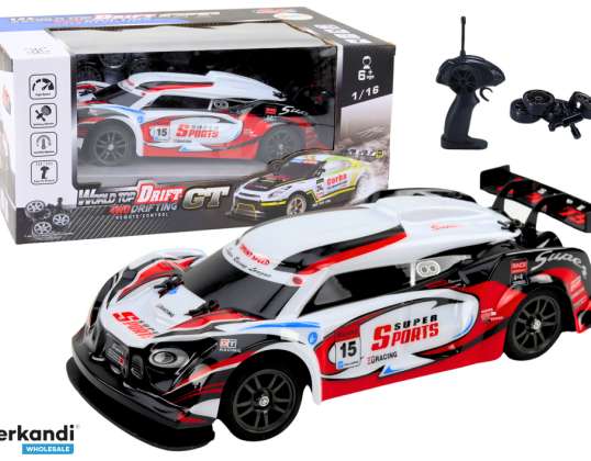 Coche Deportivo RC 1:16 Drift Ruedas Intercambiables Blanco-Rojo