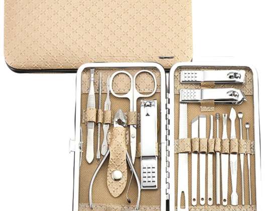 Manicure en Pedicure Set in Beige Case 20 stuks